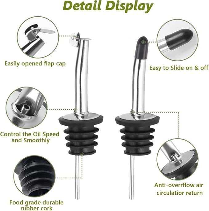 Olive Oil Dispenser Bottle, 1 Pcs Glass Olive Oil Dispenser and Vinegar Dispenser Set with 2 Stainless Steel Pourers, 2 Labels,1 Brush and 1 Funnel Oil Bottles for Kitchen (500ml)