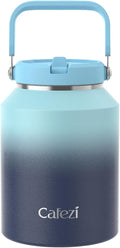 Water Bottle 64 oz, Stainless Steel Water Bottles with Flip Straw and Top Handle, Leak Proof Flip, No Sweat, Iced for 34 Hours, Vacuum Insulated Water Jug for Home, Outdoors, Car