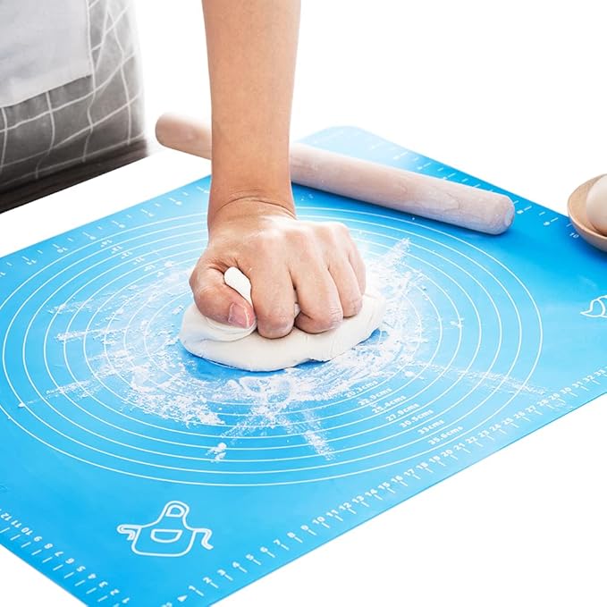 LIMNUO Silicone Baking Mat, Extra Thick Large Non Stick Pastry Mat Sheet for Dough Pie Crust Rolling Mats (Blue, M-16''(W)*20''(L))