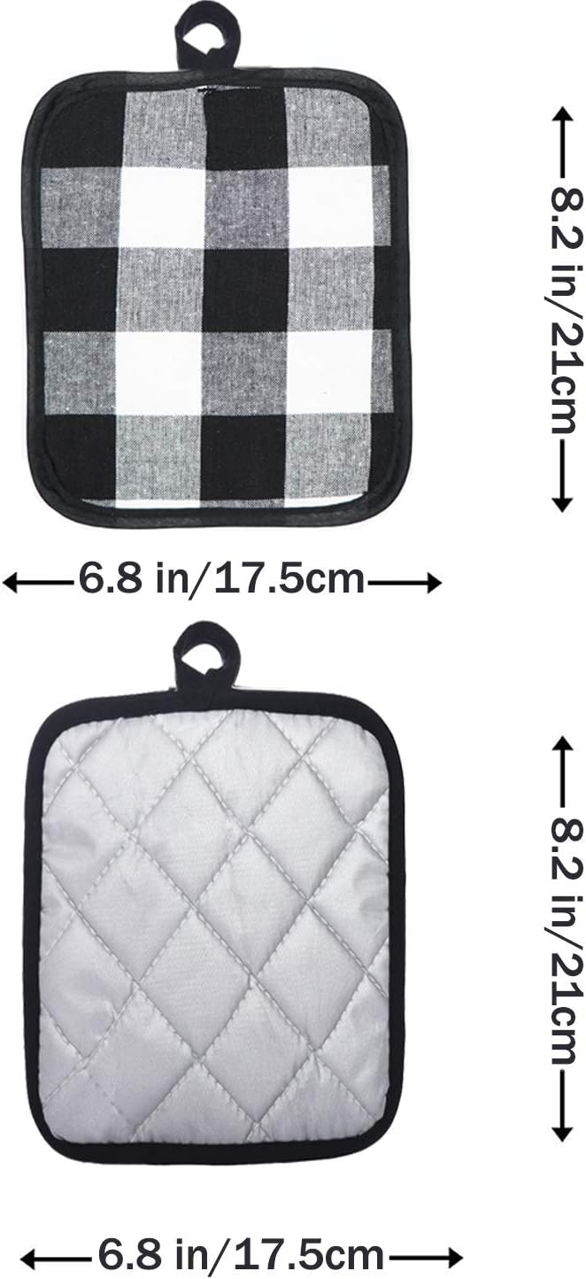 Oven Mitts and Potholders BBQ Gloves-Oven Mitts and Pot Holders with Recycled Infill Silicone Non-Slip Cooking Gloves for Cooking Baking Grilling (4-Piece Set) (Black/White)