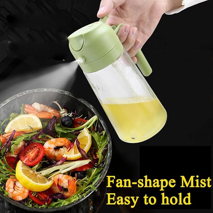 Olive Oil Sprayer Mister for Cooking,Olive Oil Dispenser Bottle 2 IN 1,17oz Oil Mister Spray Bottle,Premium Glass Oil Spritzer Bottle for Kitchen Air Fryer,Baking,Salad,Grilling,BBQ (Green 1 Pack)