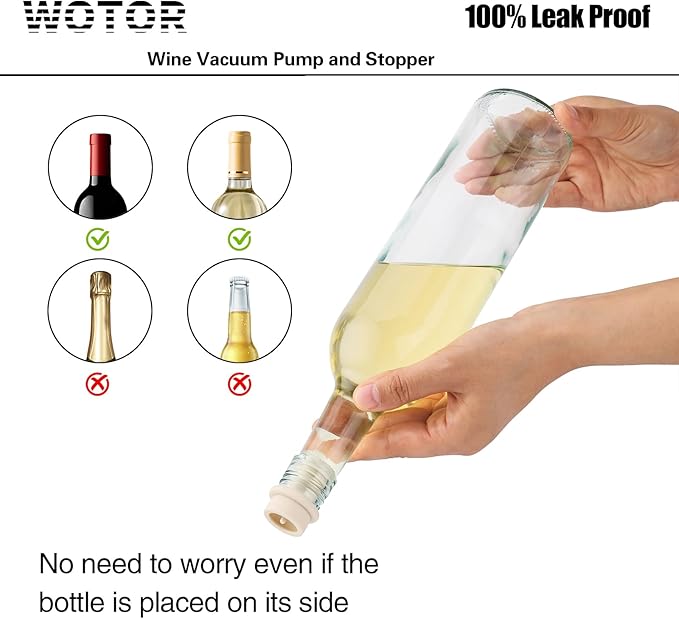 WOTOR Wine Saver Vacuum Pump with 20 Stoppers, Wine Stopper & Preserver, Reusable Bottle Sealer Keeps Fresh, Ideal Accessories Gift, Flat Handle (Cream)