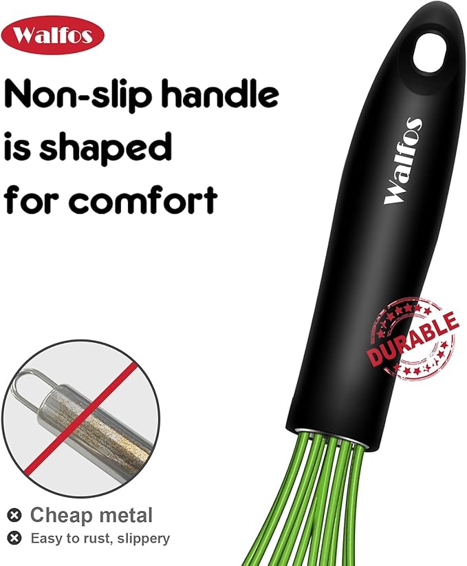 Walfos Silicone Whisk, Rubber Whisks for Cooking, Baking (11,9,8.5 inch) - Heat Resistant Kitchen Whisks for Non-stick Cookware, Balloon Egg Beater Perfect for Blending, Whisking, Beating, Frothing