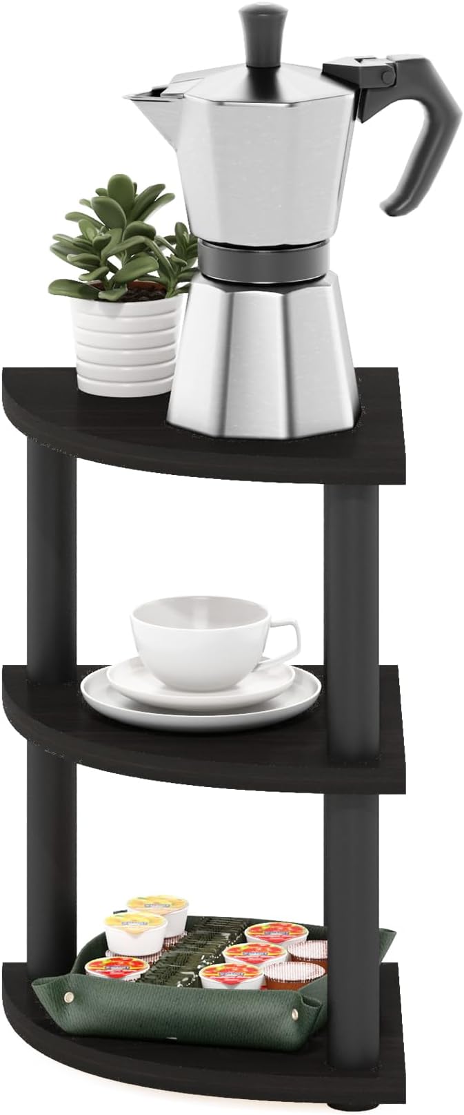 Furinno Turn-N-Tube Kitchen Countertop Organizer, 3-Tier Corner Countertop Organizer Shelf, Corner Shelf, for Kitchen, Pantry, Organizers and Storage, Espresso