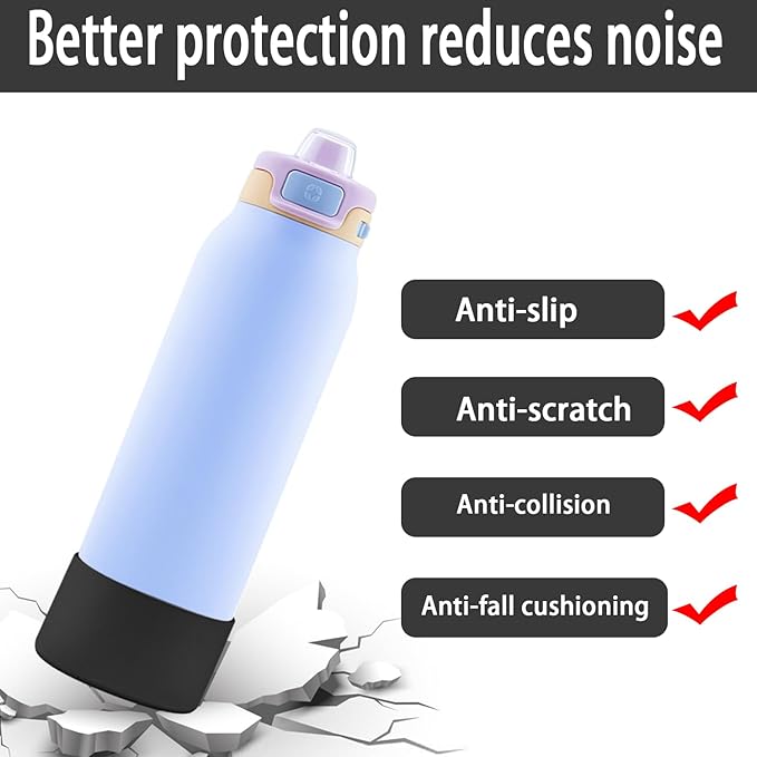 2 PCS Silicone Bottom for Ello Pop 32 OZ Water Bottle, Water Boot for Ello Pop,Avoid Scratches and Noise (Black, 320z)