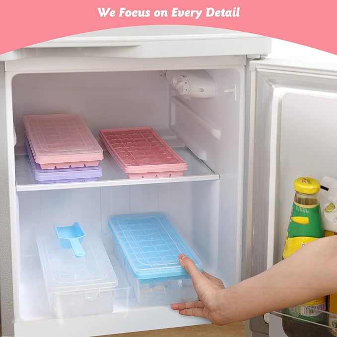 Silicone Ice Cube Tray with Leak-Proof Lid & Storage Bin for Freezer – BPA-Free 36-Piece Nugget Ice Molds, Spill-Resistant Cover & Ice Scoop Container Cover