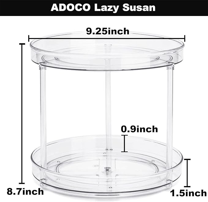 2 Tier Lazy Susan Bathroom Organizer, 9.25Inch Clear 360 Rotating Makeup Organizer for Vanity, Skincare Organizers Perfume Organizer, Spice Rack Organizer for Cabinet- Home Organization and Storage