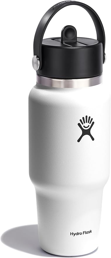 Hydro Flask Travel Water Bottle - Insulated Stainless Steel - Wide Straw Lid, Non Spill, Leakproof in 24 Oz White