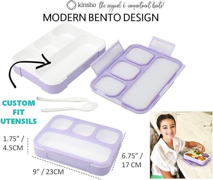 kinsho Bento Lunch Box for Kids Lunch-Boxes for Women Adults Girls Boys | Snack Containers for Toddlers Tweens Pre-School Lunches BPA Free | Purple, 4 compartments (1 Pack)