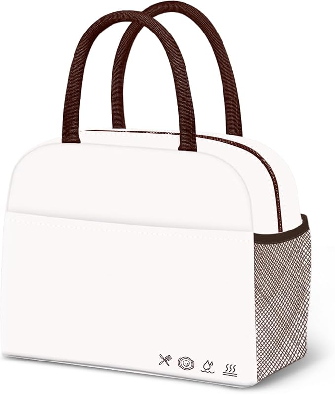 DALINDA Lunch Bag Lunch Box for Women Men Reusable Insulated Lunch Tote Bag, Handbags Case High Capacity for Travel Work Picnic,white
