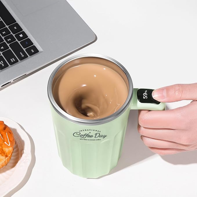 Self Stirring Mug,Self Stirring Coffee Mug,Suitable for Coffee, Milk, Cocoa and Other Beverages (Matcha Green-temperature, 12 Ounces)
