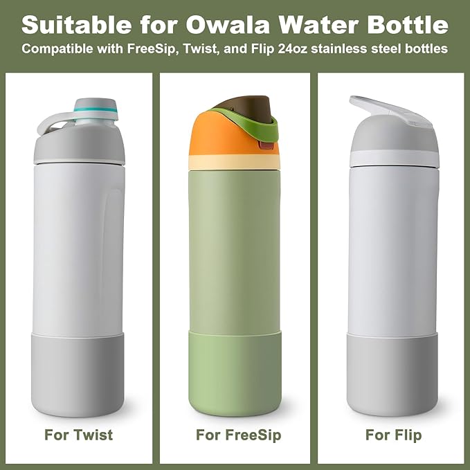 2PCS Silicone Water Bottle Boot for Owala 24oz 32oz 40oz, Protective Bottom Bumper Anti-Slip Sleeve for FreeSip, Twist, and Flip Stainless Steel Bottles, Dishwasher Safe and BPA Free