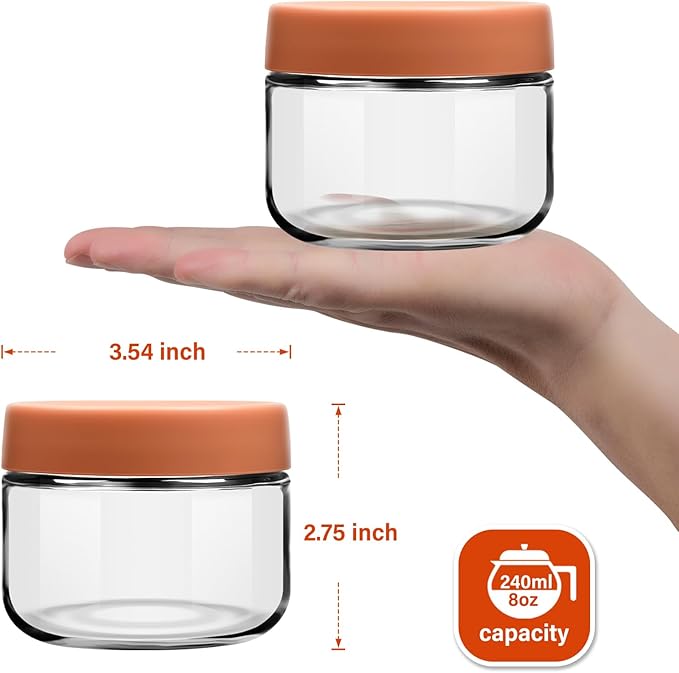 EONJOE 8oz Glass Jars with Lids 1 Cup Small Food Containers for Chia Pudding Jam Snack Yogurt Overnight Oats Candy,6-Pack