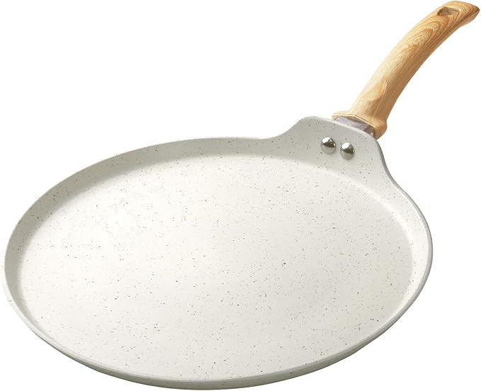 Innerwell 11 inch Nonstick Crepe Pan, Granite Coating Flat Skillet Dosa Tawa Tortilla Pan, White Large Pancake Griddle Comal Pan, Compatible with All Stovetops, PFOA Free