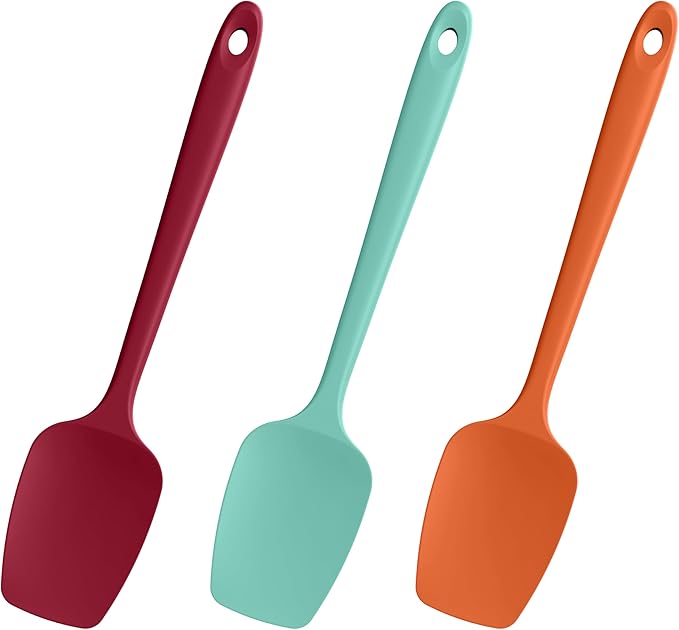 Heat Resistant Silicone Spoon Spatulas, Doosu 600°F High Temp Flexible Cooking Spoons Kitchen Spoonula Scratch-Proof for Mixing Stirring Scraping Serving Non-Stick Cookware (Set of 3, Multi-5)