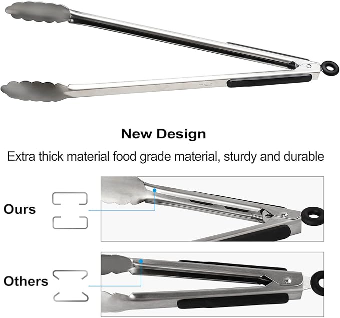 Grill Tongs, 16" Long BBQ Tongs, Premium Stainless Steel Locking Tongs Metal Tongs with Non-slip Handle for Outdoor Grill, BBQ/Barbecue, Cooking