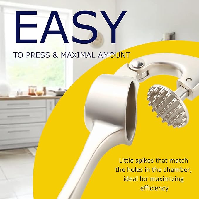 Premium Garlic Press Stainless Steel - Elevate Your Culinary Experience with Our Premium Garlic Mincer, Crusher & Peeler Set, Dishwasher Safe & Rust-proof (Imperial Silver)