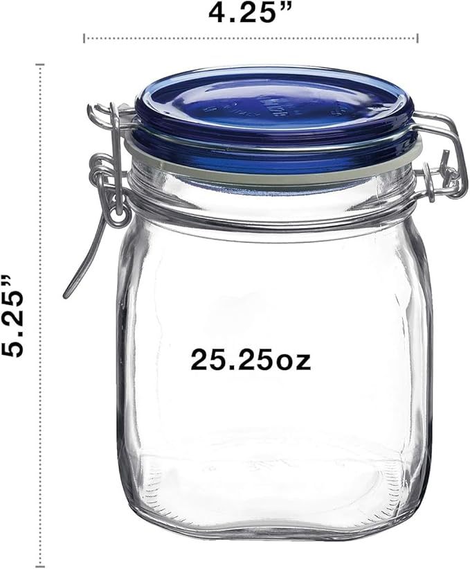 Bormioli Rocco Fido Square Jaw with Blue Lid, 25-1/4-Ounce, 149520M04121197