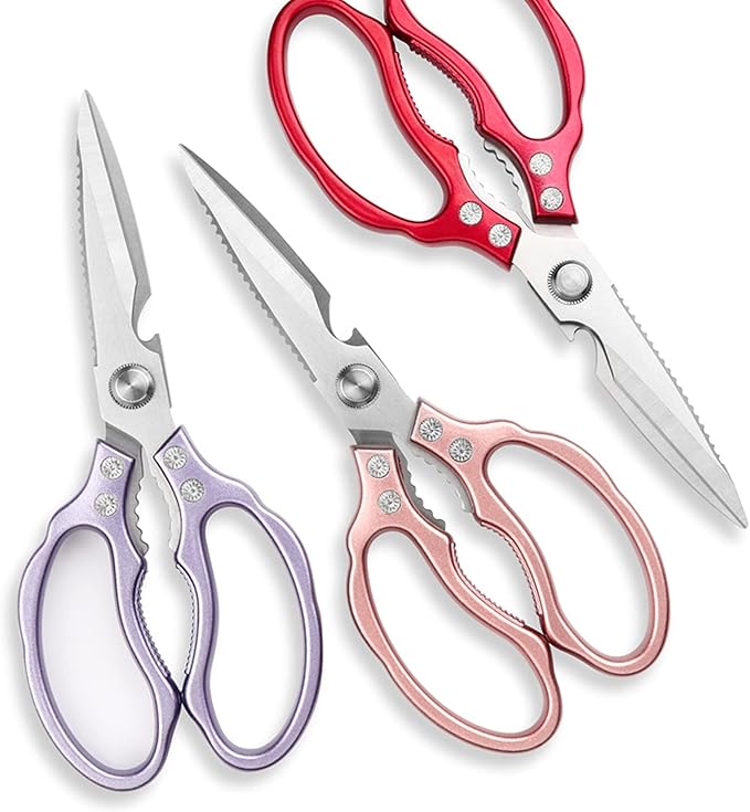 AWinjoy Kitchen Scissors, Heavy Duty Sharp Shears Dishwasher Safe, Rose Gold Cooking Accessories for Meat, Chicken, Fish, Poultry, Herb, Bread