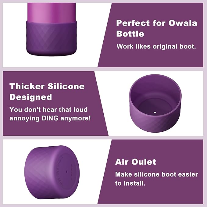 2PCS Silicone Water Bottle Boot for Owala 32oz, Protective Bottom Bumper Anti-Slip Sleeve for FreeSip, Twist, and Flip Stainless Steel Bottles, Dishwasher Safe and BPA Free(Dark Purple)
