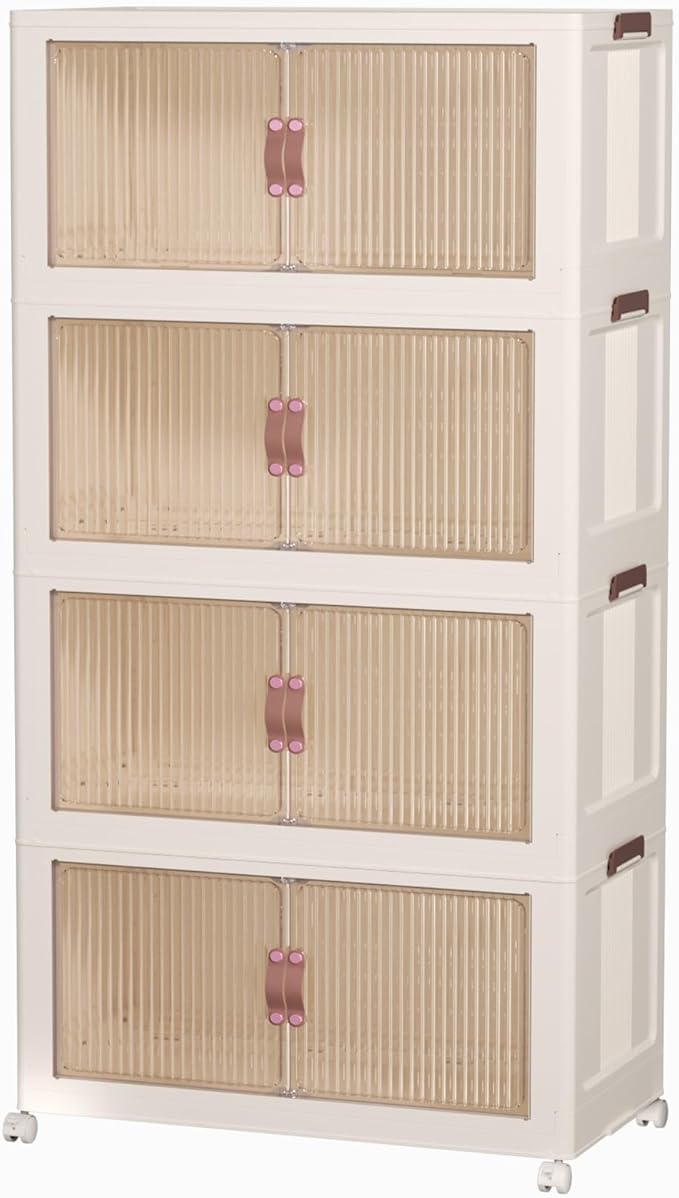 CTSNSLH 4 Tier Plastic Storage Bins with Lid 102QT, Stackable Storage Containers with Wheels, Folding Storage Boxes, Stackable Storage Bins, Closet Organizers and Storage