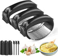 Stainless Steel Garlic Press Rocker, 2025 New Garlic Mincer and Garlic Crusher, Easy-Squeeze Garlic Tool with Peeler and Cleaning Brush for Smashing Garlic (3 Set)