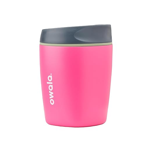 Owala SmoothSip Insulated Stainless Steel Coffee Tumbler, Reusable Iced Coffee Cup, Hot-Coffee Travel Mug, BPA Free, Perfect for Cappuccino, 10 oz, Pink (Watermelon Breeze) (Pack of 8)