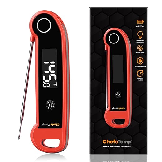 ChefsTemp Digital Instant Read Meat Thermometer with Ambidextrous Backlit for Grilling, Food, BBQ, Kitchen Cooking, Oil Deep Frying & Candy (Red)