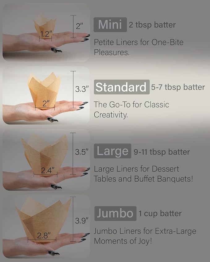 200pcs Natural Tulip Cupcake Liners for Baking Cups Unbleached European Parchment paper Tulip Muffin Liners, Cupcake Wrapper for Party, Christmas