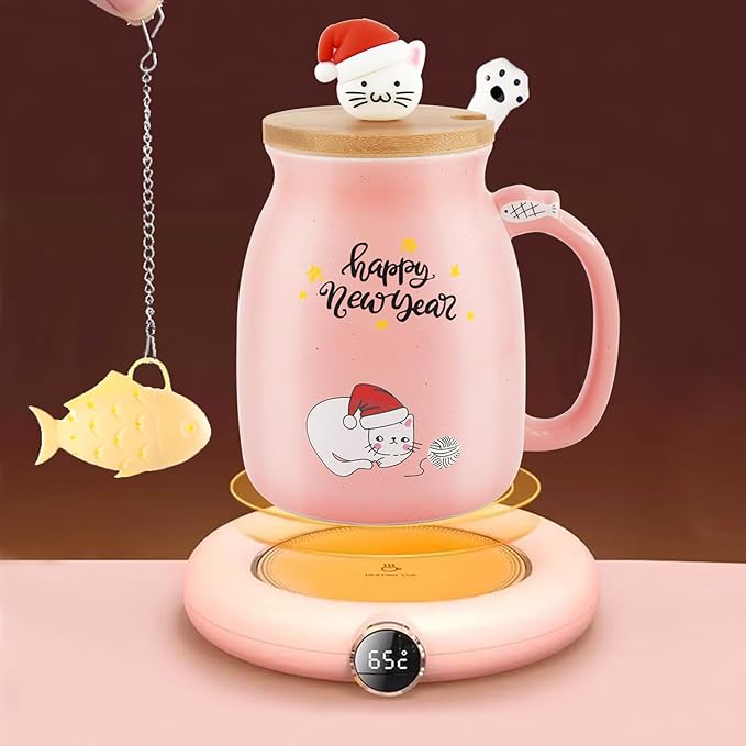 BigNoseDeer Christmas Mugs Kawaii Ceramic Cat Mug Tea Cup Cute Mugs Coffee Mug with Lid Spoon Tea Mug Christmas Gifts for Women 13oz