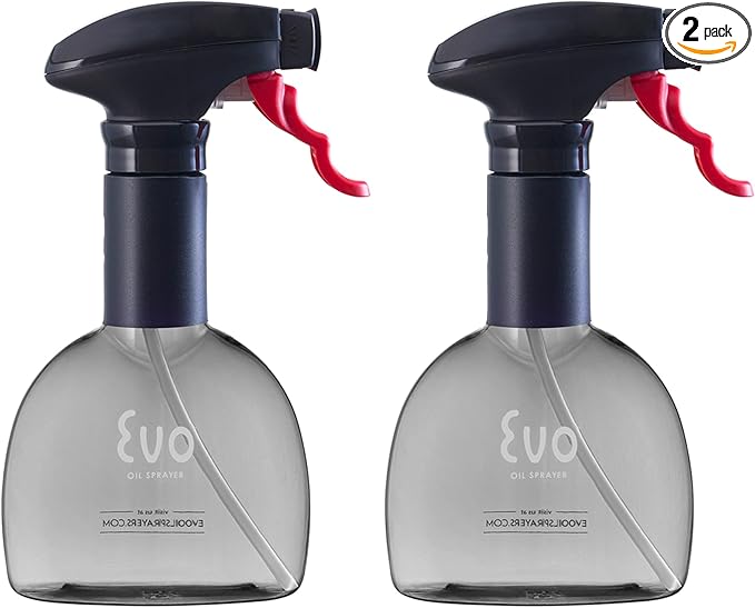 Evo Mini Oil Sprayer Bottle | Non-Aerosol for Olive Oil, Cooking Oils, Vinegars | 8-Oz Capacity | Rotatable Nozzle | Gourmet Cooking Tools - Food-Safe Materials - Charcoal, Set of 2