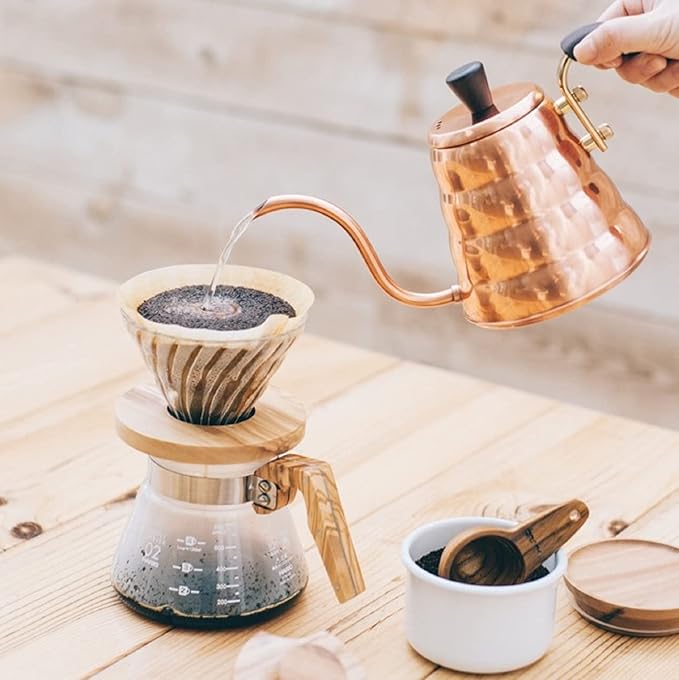 Hario VDGR-02-OV V60 Heat Resistant Glass, Permeable, Coffee Dripper, Olive Wood, 02, Coffee Drip, For 1 to 4 Cups