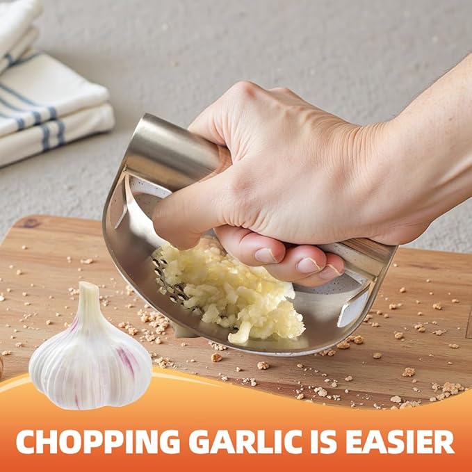 Stainless Steel Garlic Press Rocker, Ergonomic Garlic Crusher Tool for Effortless Mincing, Kitchen Gadget for Home Cooking and Chefs (2 PACKS)