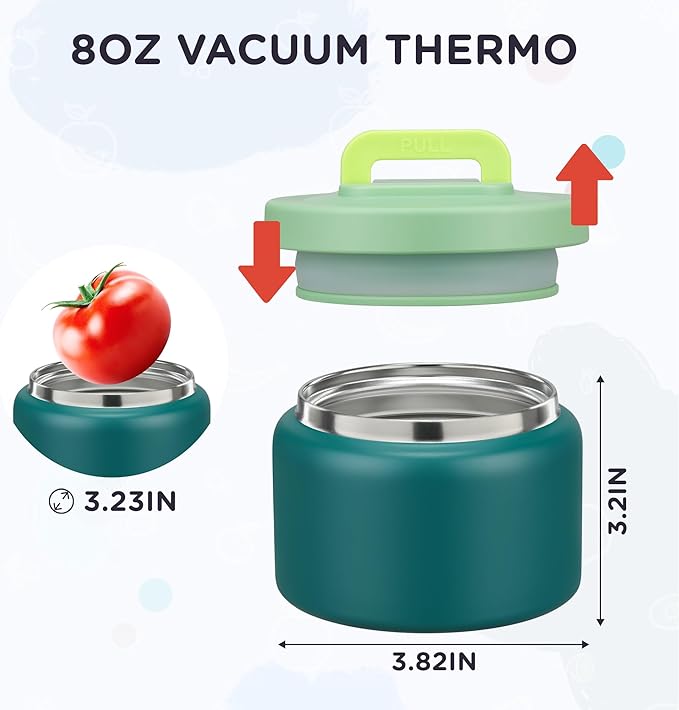 MAISON HUIS 8oz Stainless Steel Thermo Food Jar, Leak Proof, Portable, Kids Lunch Soup Container for School Travel