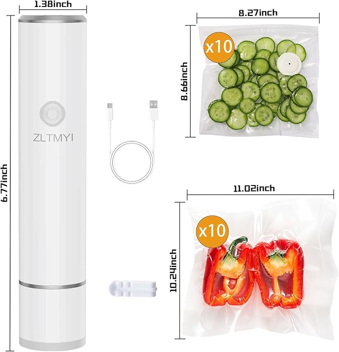 Handheld Vacuum Sealer for Food,Compact Portable Vacuum Sealer Machine Include Reusable Vacuum Sealer Bags Ideal for Preservation Fresh,Sous-Vide,Meal Prep and Food Storage(20 S+M ZZ)
