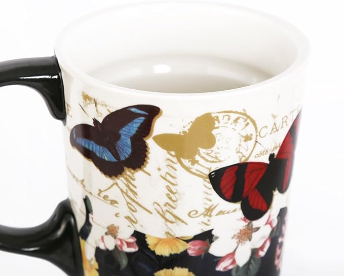 Topadorn 17oz Ceramic Travel Coffee Mug with Sealed Lid Tea Cup with Color Box, Microwave & Dishwasher Safe Unique Mug, Holiday Gift Her Him, Flower & Butterfly