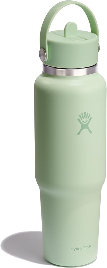Hydro Flask Travel Water Bottle - Insulated Stainless Steel - Wide Straw Lid, Non Spill, Leakproof in 40 Oz Aloe Green