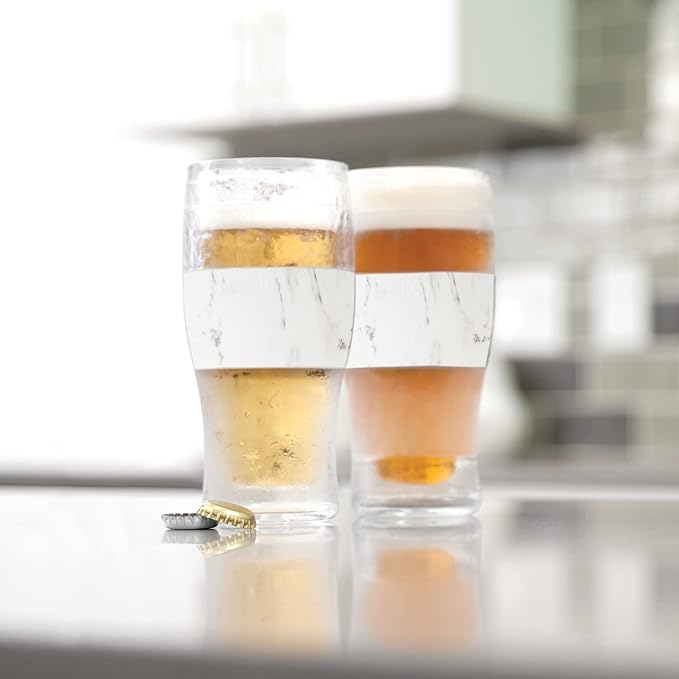 Host Freeze, Frozen Mugs, Freezable Pint Set, Beer Keep Your Drinks Cold, Double Walled Insulated Glasses, Tumbler for Iced Coffee, 16oz, Set of 2, Marble