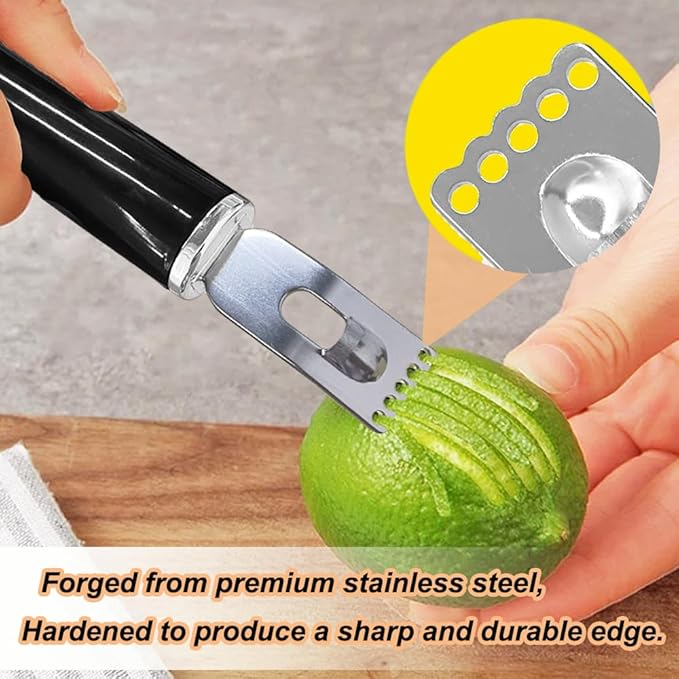 Channel Knife, 2 in 1 Lemon Peeler Zester Cocktail Garnish Citrus Zester 5 Baldes Ultra Sharp Lemon Rind Twist Peeler Stainless Steel Bar Tool Professional Grade Bar Accessory (Sliver)