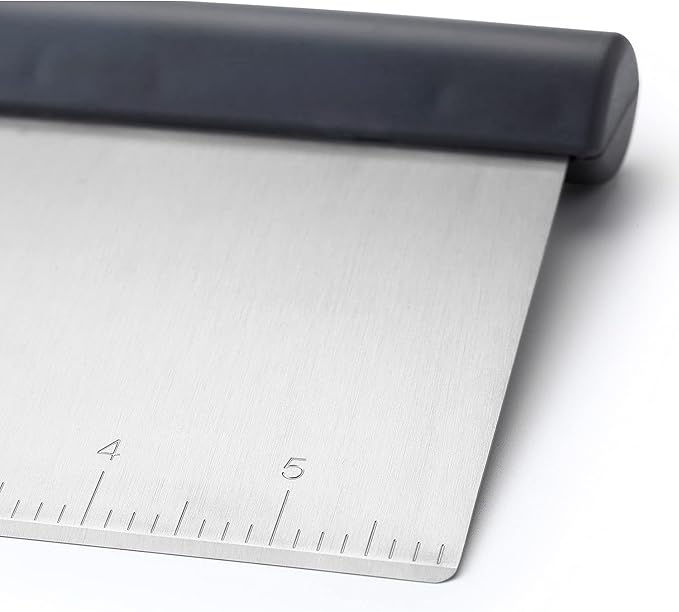 Spring Chef Gray Bench Scraper - Stainless Steel Dough Cutter Tool with Bowl Pastry Scraper for Pizza, Bread, Cake - Pastry Knife - Kitchen Dough Scraper for Baking - Food Scraper with Markings