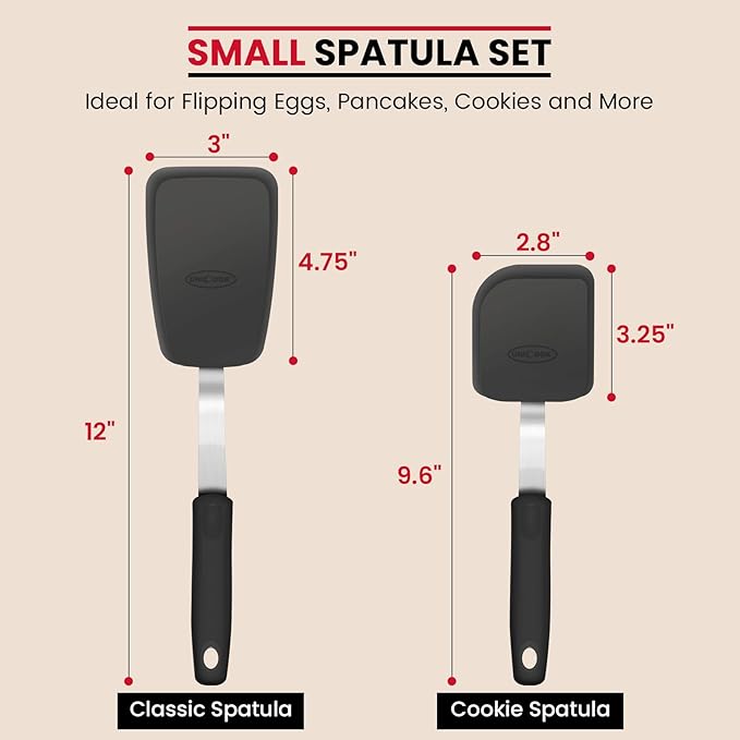 Unicook 2-Piece Small Silicone Spatula Set, Heat-Resistant Kitchen Spatula Turner Set for Nonstick Cookware, Flexible Kitchen Utensils for Flipping Eggs, Pancakes, or Lifting Cookies and Brownies