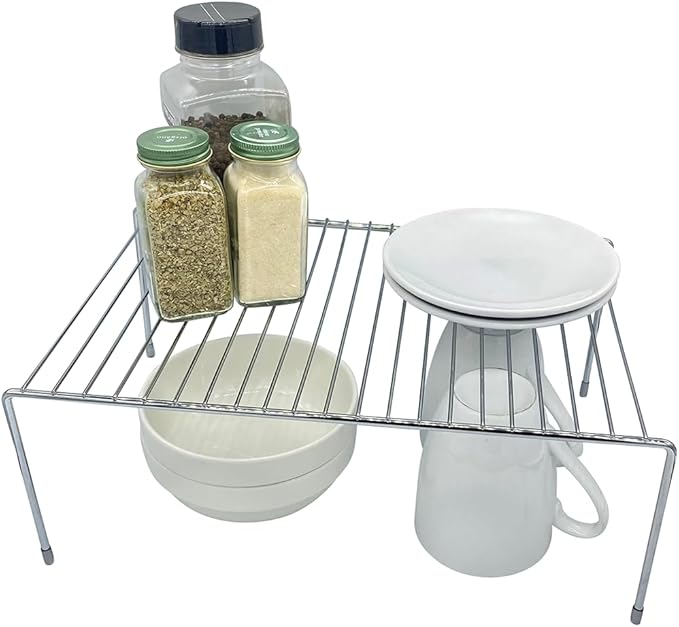 Evelots Kitchen Cabinet Wire Shelf Organizer/Rack - 4 Pack Sturdy Large Metal Shelf Risers - Double Your Counter Space - Great for Kitchen, Freezer, Pantry and Bathroom - Rustproof - Chrome