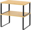 NEX Kitchen Cabinet and Counter Shelf Organizer, Stackable & Expandable, Black and Natural
