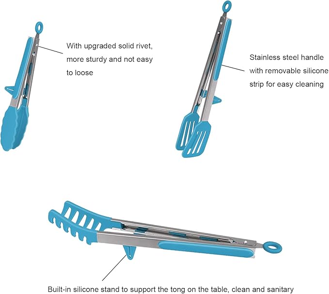 4 Pack Silicone Kitchen Cooking Tongs Set, Stainless Steel Nonstick Food Tong with BPA Free Silicone Tips for Serving Pasta Spaghetti Steak Pie Pizza Salad Vegetable Fruit Grilling BBQ Buffet 9" & 12"