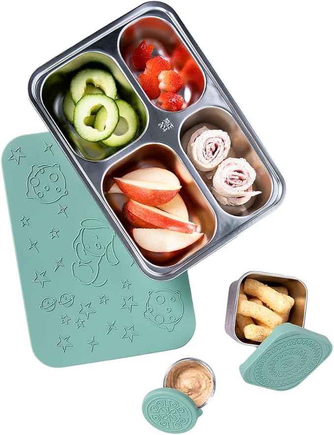 Stainless Steel Lunch Box for Kids 3 and older - 3 Pieces: Stainless Steel Bento Box & 2 Snack Containers for Kids - Dishwasher Safe, Eco-Friendly, BPA Free, Leak Proof