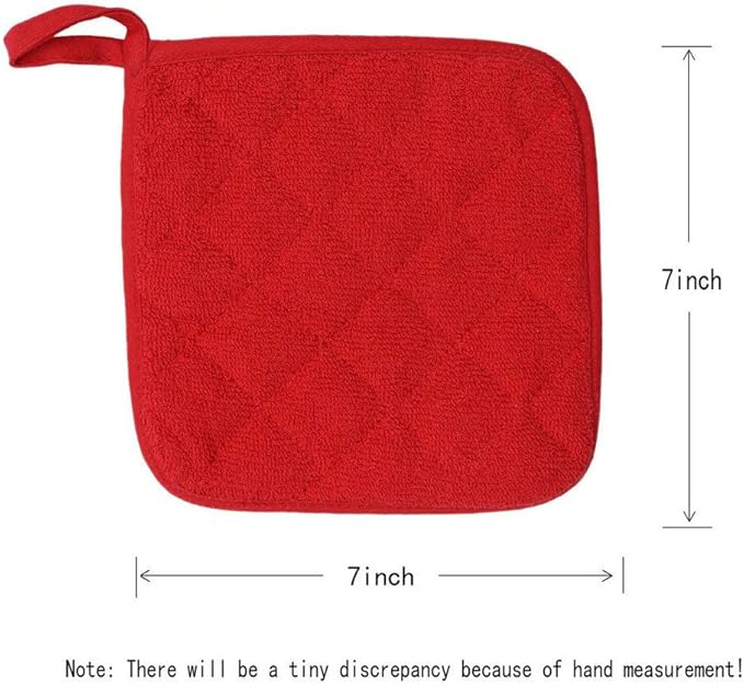 Cotton Pot Holders Cotton Made Machine Washable Heat Resistant Everyday Kitchen Basic Terry Pot Holder, Hot Pads, Trivet for Cooking and Baking Set of 4 (Red)