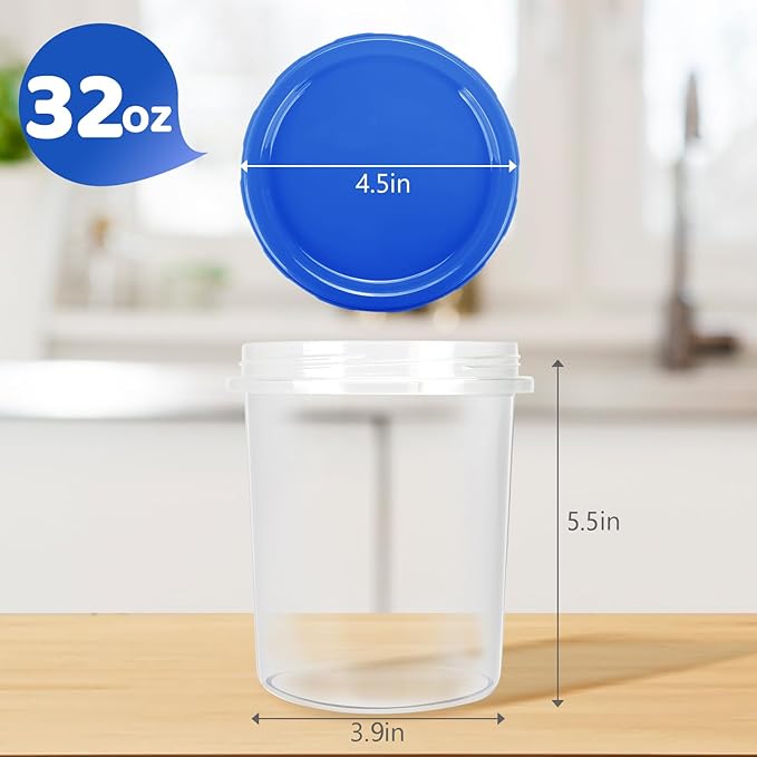 Food Storage Containers with Twist Top Lids, Ultra Thick Airtight Plastic Containers for Soup, Leftover, Ice Cream, Overnight Oats, BPA Free Stackable Freezer Containers [12 Pack-32 oz]