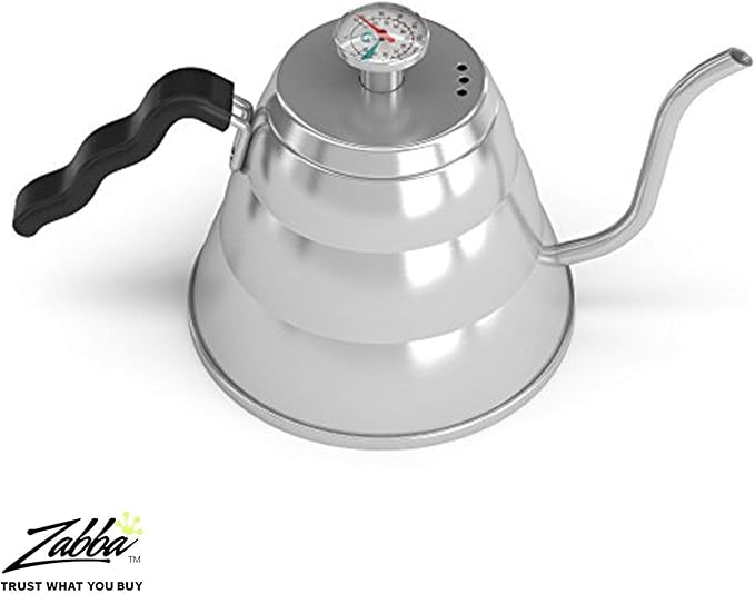 Coffee Gator Gooseneck Kettle with Thermometer - 34oz Premium Stainless Steel Pour Over Coffee Maker Kettle, Stove Top, w/Precision Drip Spout, for Drip Coffee, French Press, Tea Kettle, 4 Cup, 1L