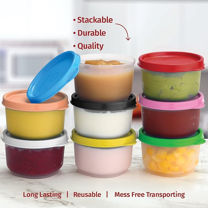 SIGNORA WARE Reusable Plastic Storage Containers 8 Pack - 4 oz. Stackable Airtight Leak Proof for Snacks, Nuts, Baby Food, Picnics, Food Prep, Salad Dressing - BPA Free