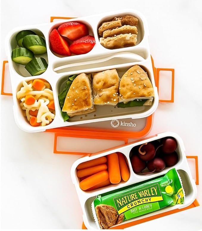 Bento Box Lunch Boxes and Snack Containers for Kids Girls Boys | Leakproof Portion Container Kits BPA Free | Value Pack Set of 4 | Teal Orange Large + MINI, Value 4 pack